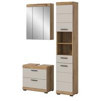 BADMÖBEL-SET Sand Kaschmir, Evoke Eiche, Badkombination 112 cm 3-teilig - Kaschmir/Eichefarben, Glas/Holzwerkstoff (112/191/34cm) - Inn.Furn