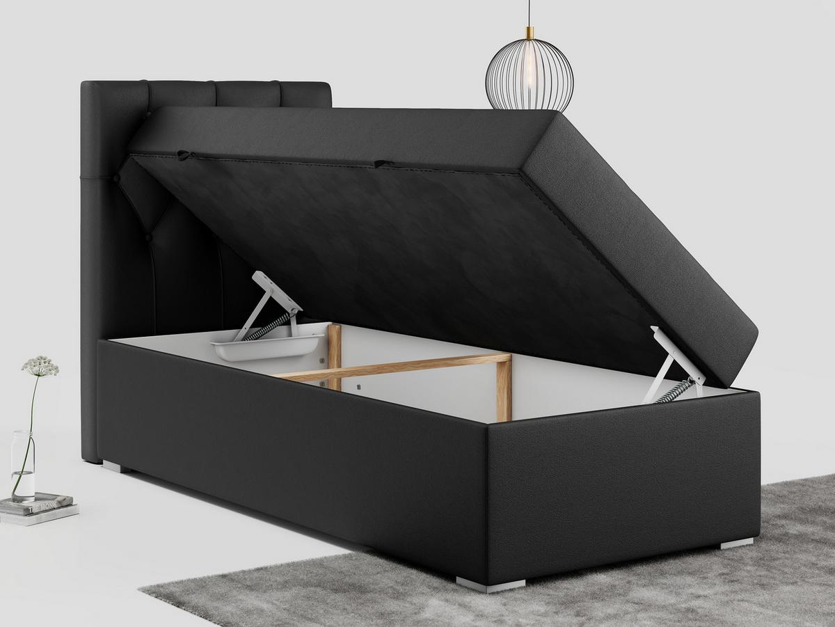 BOXBETT ALDA 90/200 Schwarz Kunstleder - H3 - Links Seite - Schwarz, Holz/Textil (90/200cm) - MKS