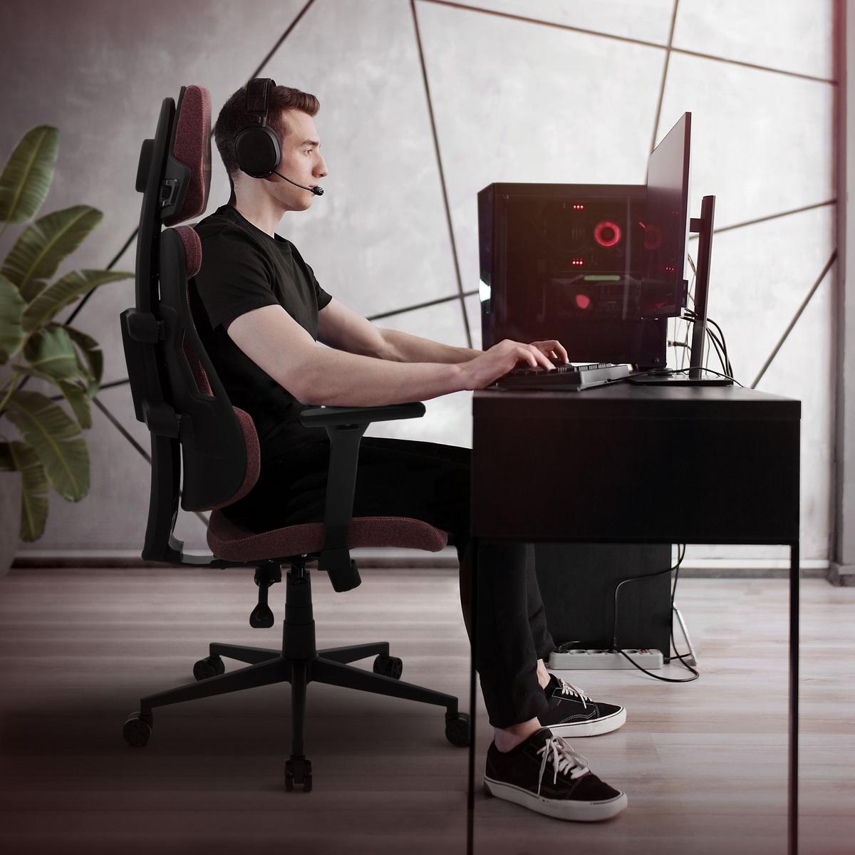 GAMINGSTUHL mit Stoffbezug in Rot Individuell Einstellbar - Rot/Schwarz, Kunststoff/Textil (69/142/68cm) - ML-DESIGN
