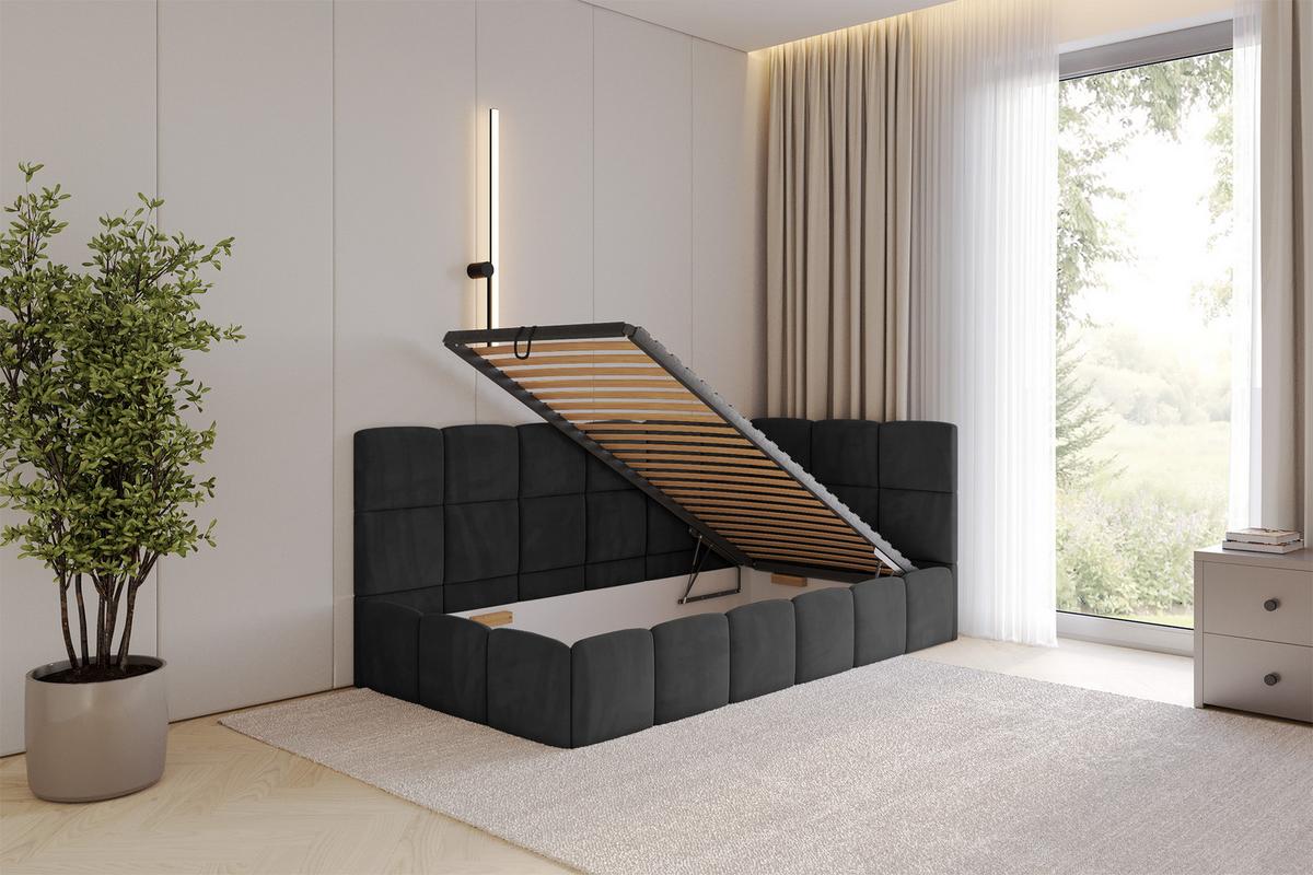 EINZELBETT Jugendbett mit Bettkasten Links, ohne Matratze - LIVY 100x200 Schwarz - Schwarz, Holzwerkstoff/Textil (100/200cm) - ALTDECOR