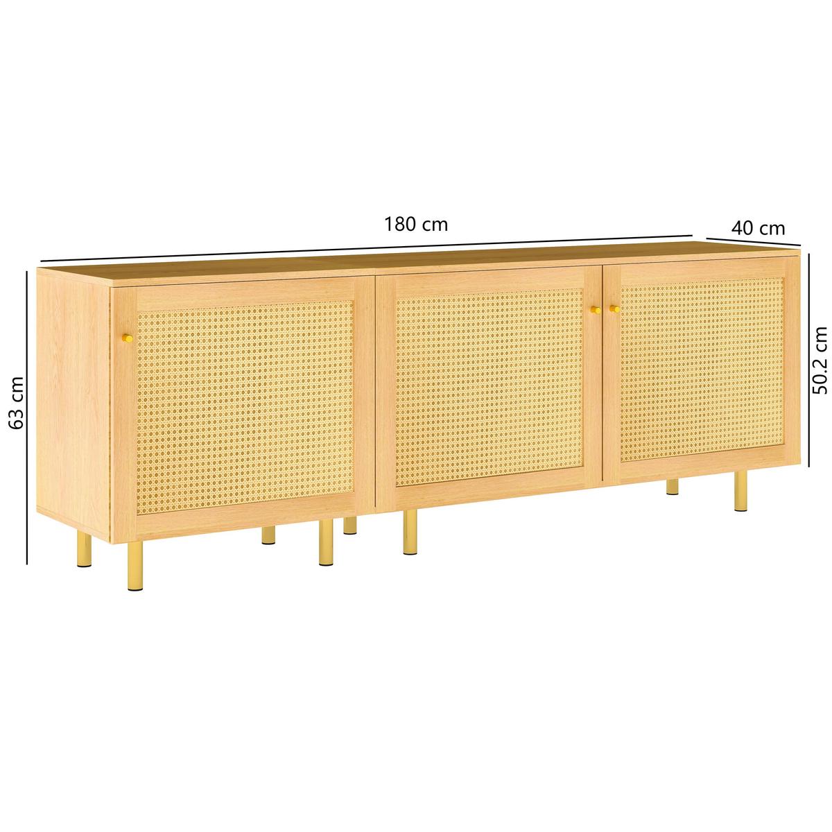 SIDEBOARD rattan natur 180cm 3 türen modular - Naturfarben, Holzwerkstoff (180/63/40cm) - Urban Meuble