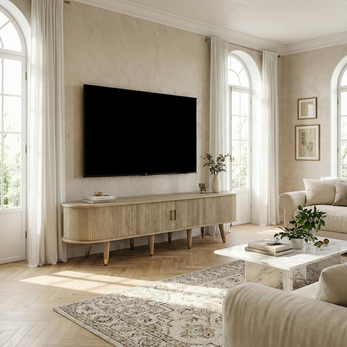 TV-LOWBOARD Oval 175 cm in Eiche-Optik - Weiß, Holzwerkstoff (175/45/38cm) - Urban Meuble