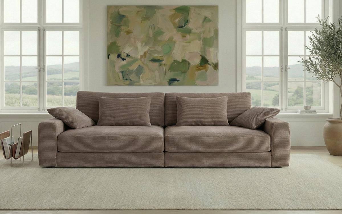BIG-SOFA mit Federkern B290/T135/H90 cm extratief, Liegefläche 122x240 cm, Cord Braun Taupe / 15252 - Schwarz/Braun, Kunststoff/Textil (290/90/135cm) - luma-home