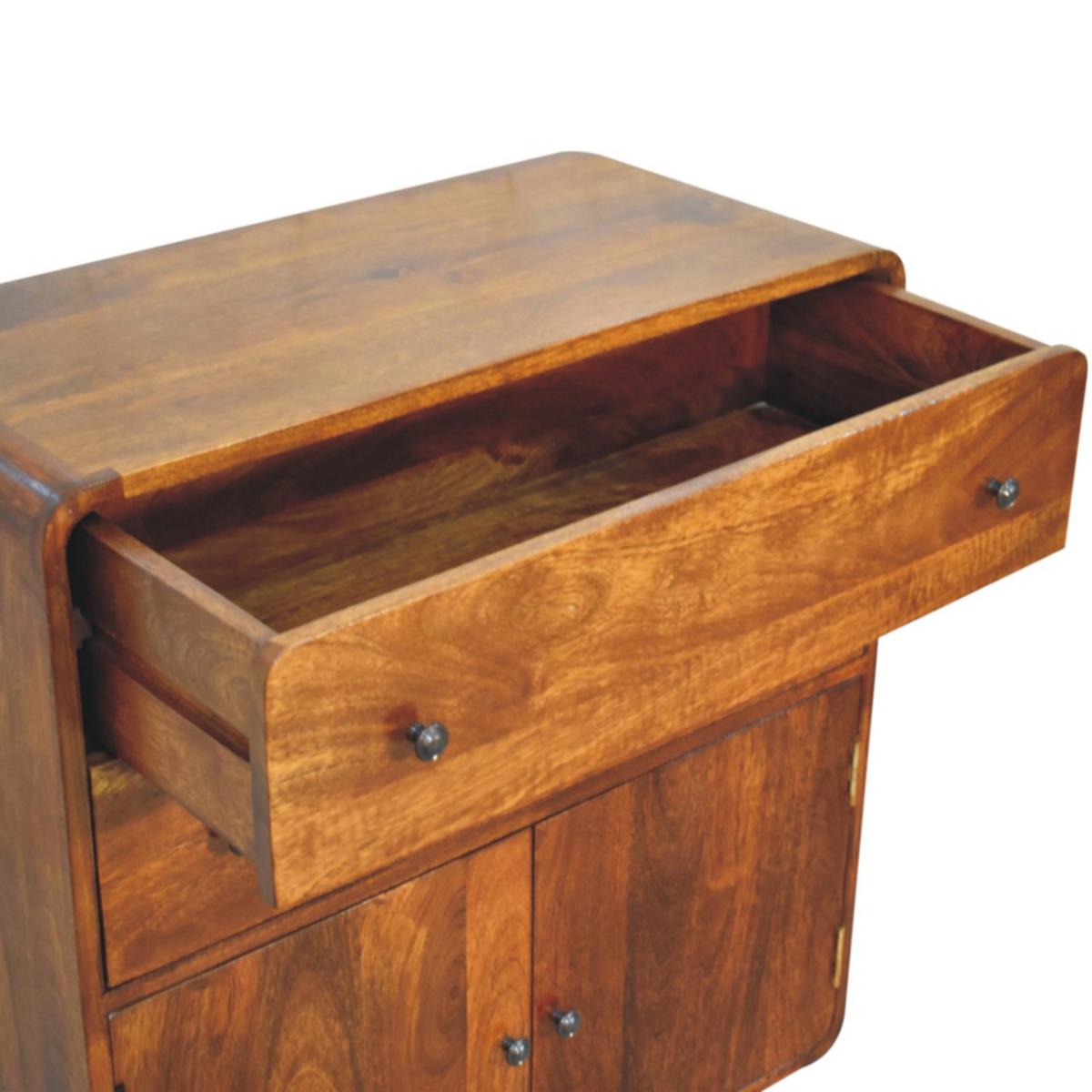 SCHRANK Geschwungener nordischer Charme, Braun - Messingfarben/Braun, Mangoholz/Holz (35/96/75cm) - Artisan Furniture