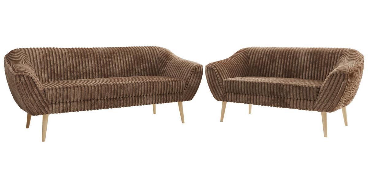 SITZGARNITUR PIRS 3+2 - Braun Cord - Holzbeine - Buchefarben/Braun, Holzwerkstoff/Textil (180/75/74cm) - MKS