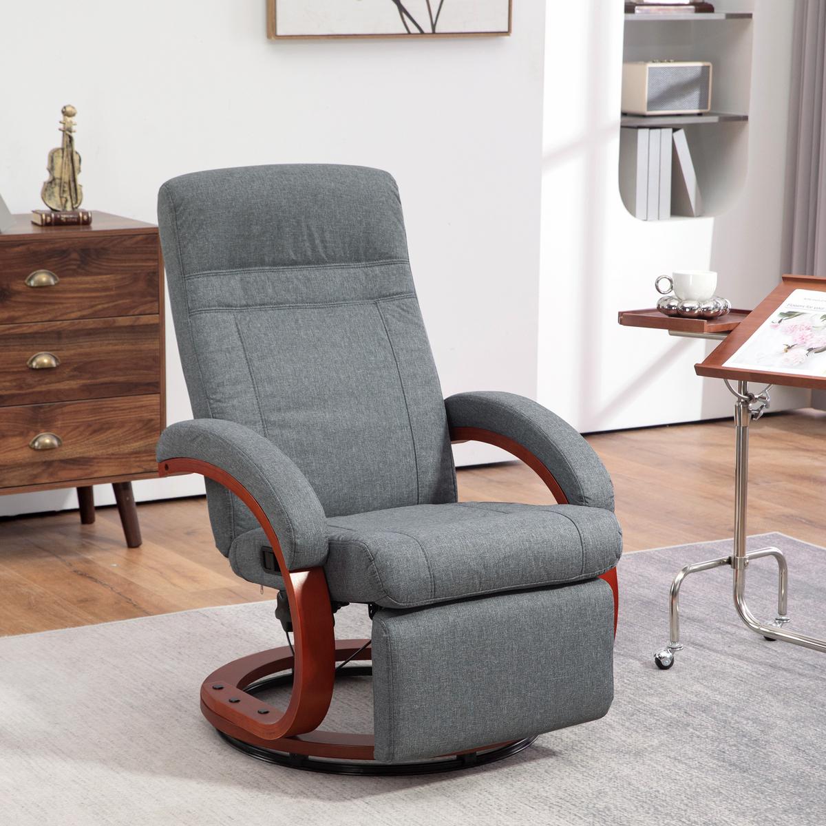 RELAXSESSEL Drehbarer Fernsehsessel mit Liegefunktion, Liegesessel, Stoff, Grau - Grau, Textil (68/100/86cm) - HOMCOM