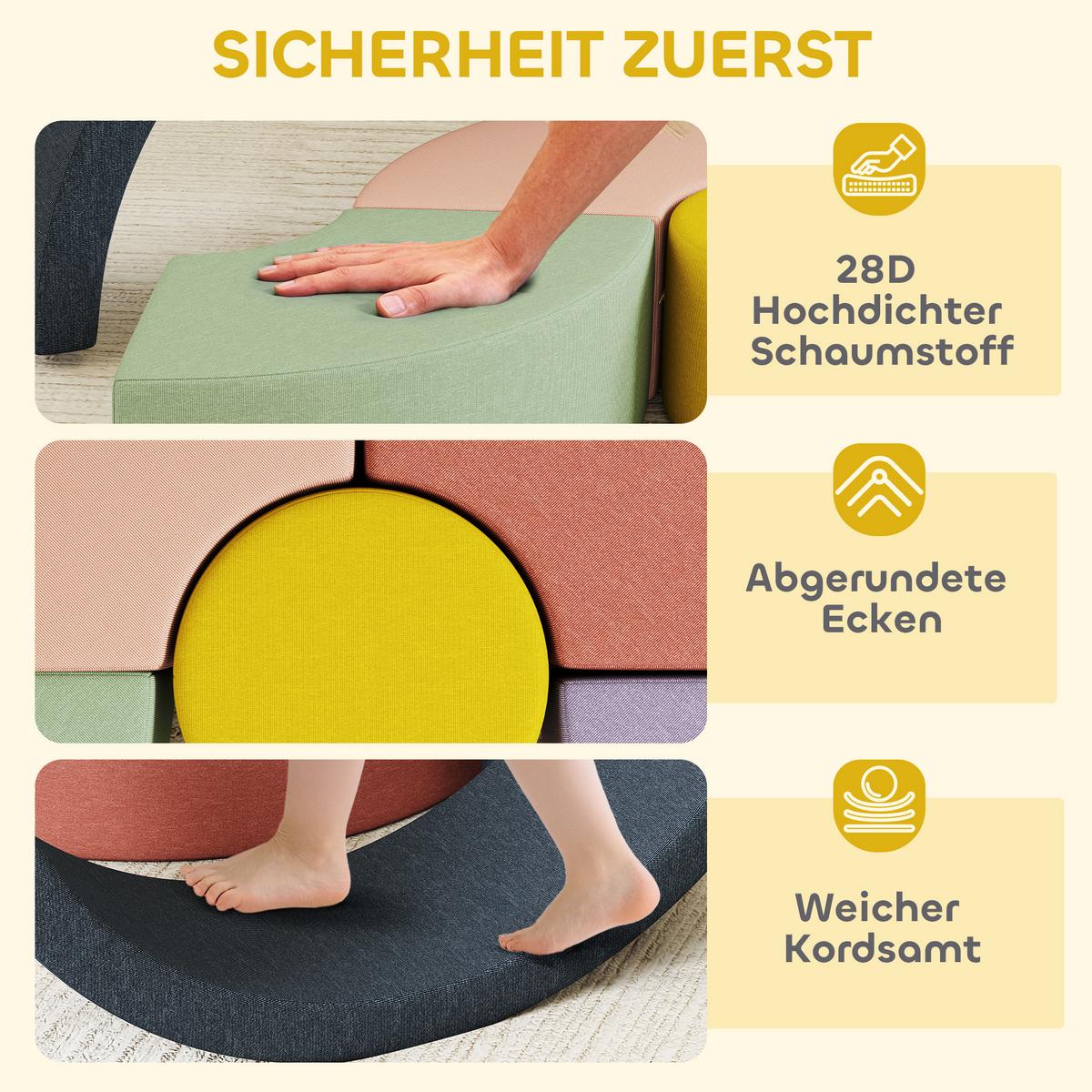 SCHAUMSTOFF-BAUSTEINE 7er-Set Kinder Softbausteine mit Cord-Optik - Multicolor, Textil (107/107cm) - AIYAPLAY