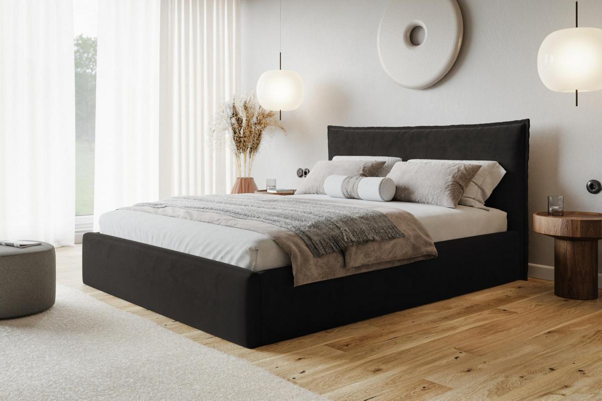 BETT 120x200 - Polsterbett mit Bettkasten und Metallrahmen - Modern Betten - Amor-Samtstoff - Kollektion Rimini - Schwarz - Schwarz, Holz/Textil (120/200cm) - Alpi-Möbel
