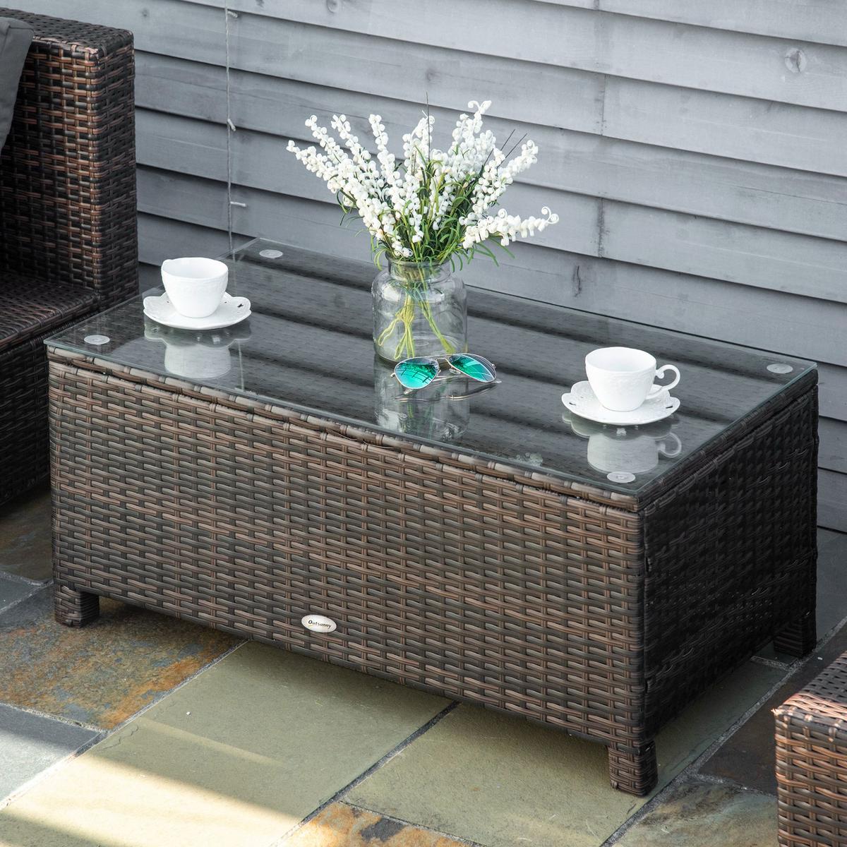 GARTEN Beistelltisch Couchtisch Gartentisch Balkontisch ESG PE-Rattan Braun - Braun, Kunststoff (85/50/39cm) - Outsunny