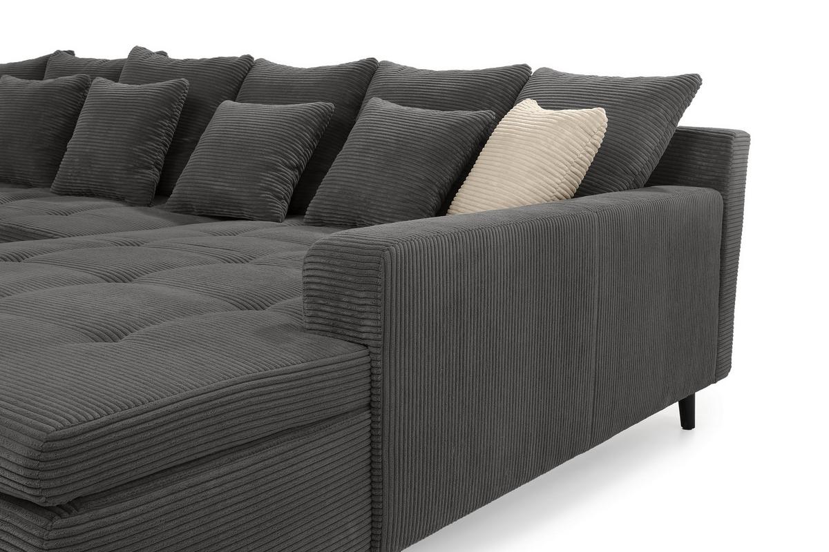 ECKSOFA mit dekorativen Steppungen und Rutschenlehne, seitenverkehrt montierbar B326/T213/H91 cm, Cord Dunkelgrau / 15222 - Dunkelgrau/Anthrazit, Textil/Metall (326/213cm) - luma-home