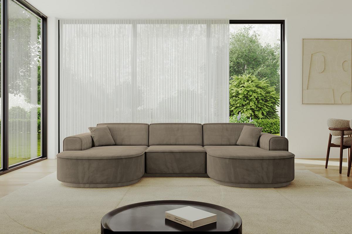 WOHNLANDSCHAFT MARI-U1-v3 - 303x171x83 cm Dunkelbraun Velours - Dunkelbraun/Schwarz, Holzwerkstoff/Kunststoff (303/83/171cm) - ALTDECOR