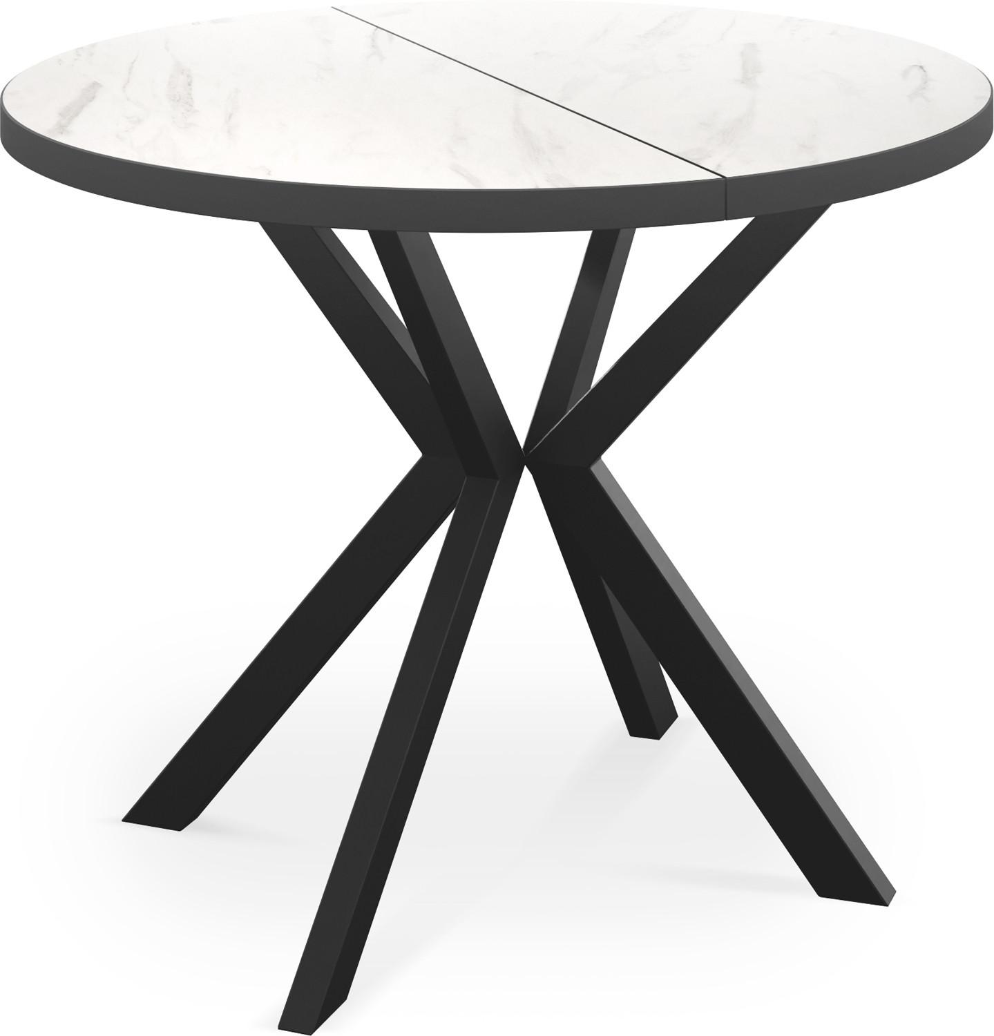 ESSTISCH Vincento runder ausziehbar, Marmor Weiß 100-180/100/76 cm - Ecru/Schwarz, Holzwerkstoff/Metall (100/180/76cm) - WFL GROUP