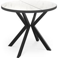 ESSTISCH Vincento runder ausziehbar, Marmor Weiß 100-180/100/76 cm - Ecru/Schwarz, Holzwerkstoff/Metall (100/180/76cm) - WFL GROUP