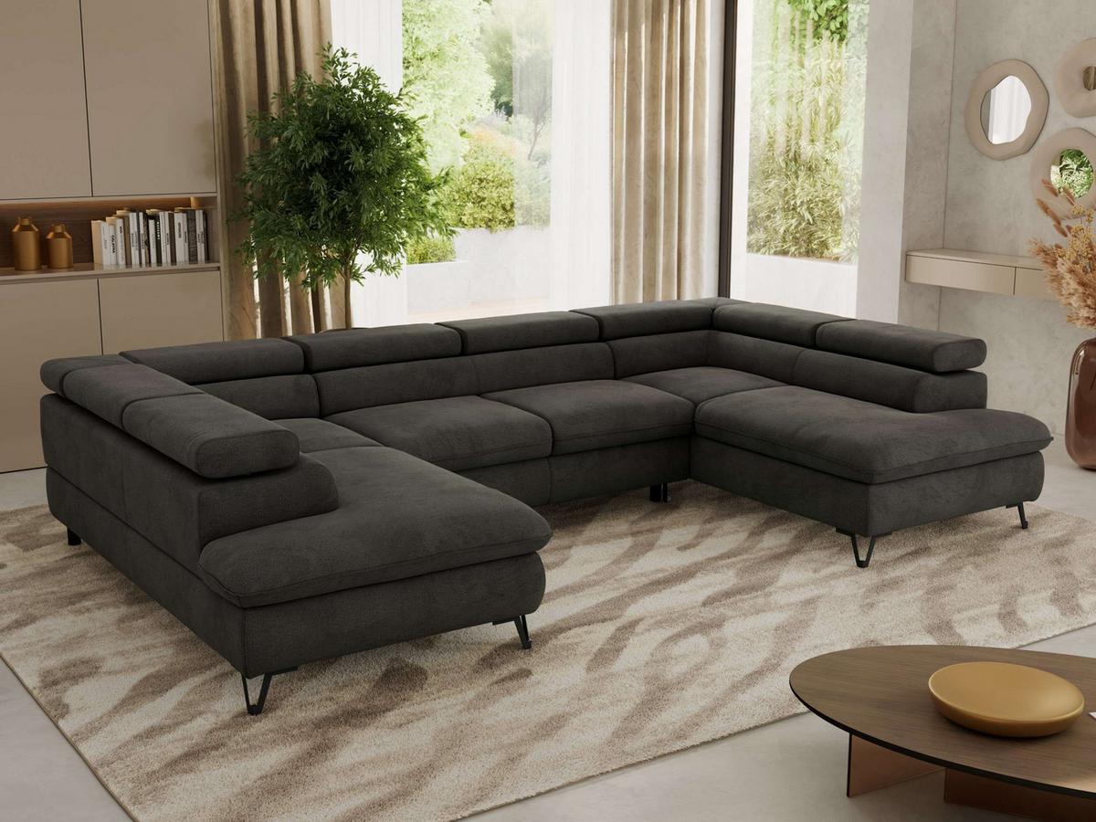 WOHNLANDSCHAFT PABLO U Velvet Dunkelgrau - Dunkelgrau/Schwarz, Textil/Metall (346/76/208cm) - MKS
