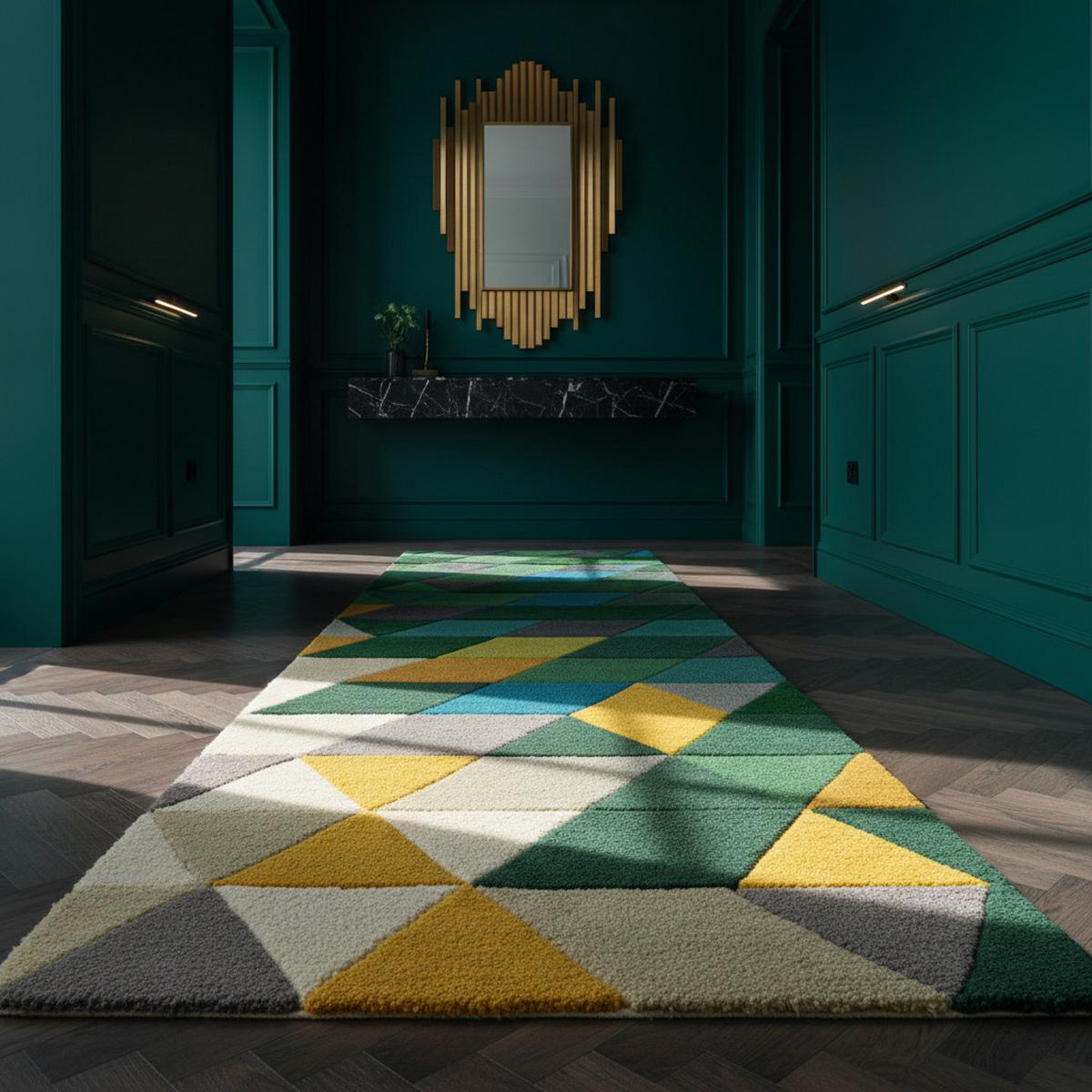 WOLLTEPPICH DERWENT, geometrisch, Grün, 60 x 230 cm - Grün, Textil (60/230cm) - KADIMA DESIGN