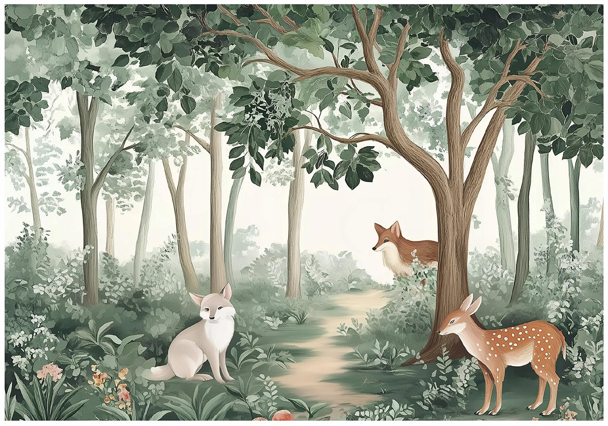 FOTOTAPETE Kinderzimmer Wald Tiere Vlies Tapete 300x210 - Multicolor, Papier (300/210cm) - Wallarena