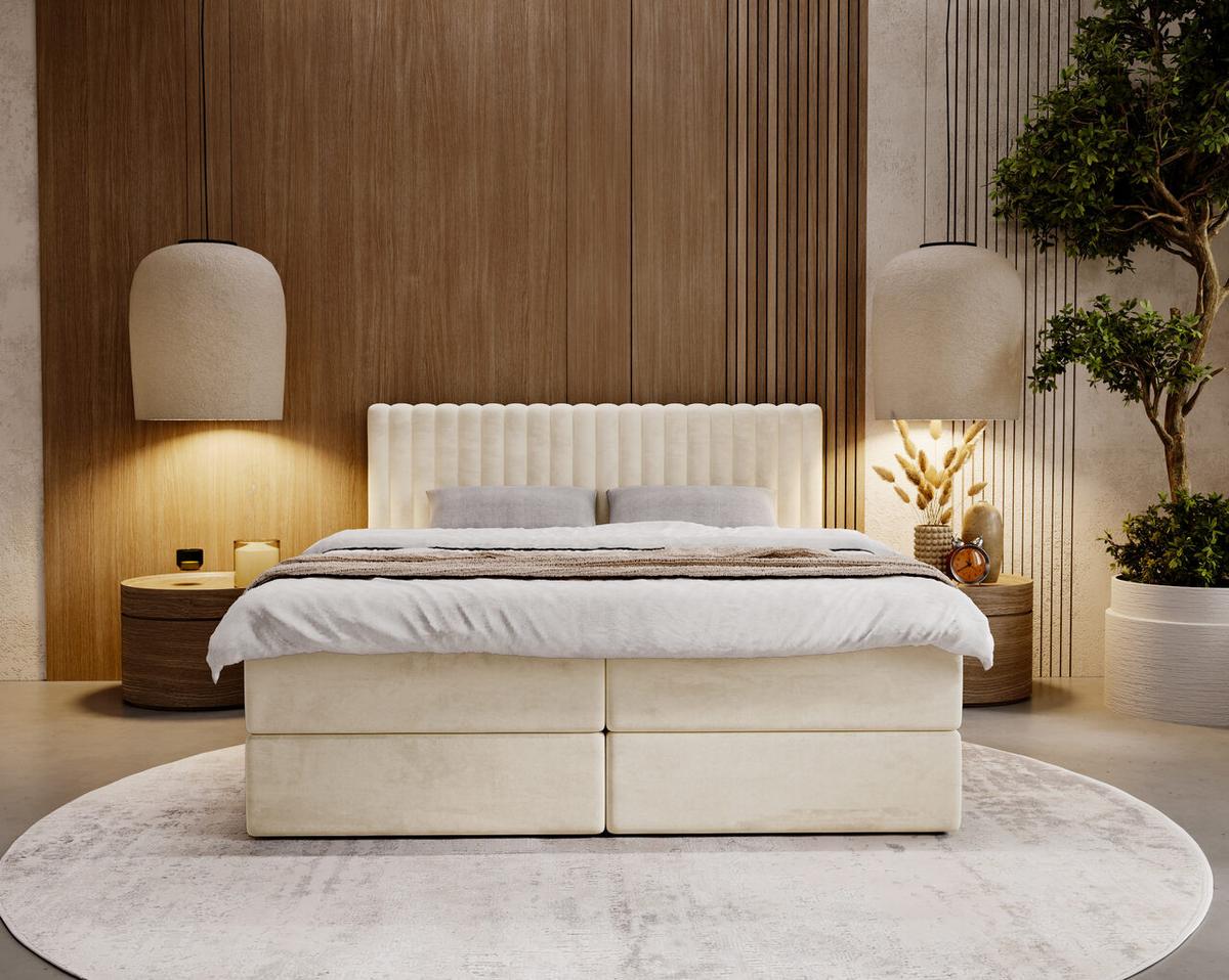BOXBETT Marbella 180x200 Beige - Beige, Holz/Textil (180/200cm) - Graingold