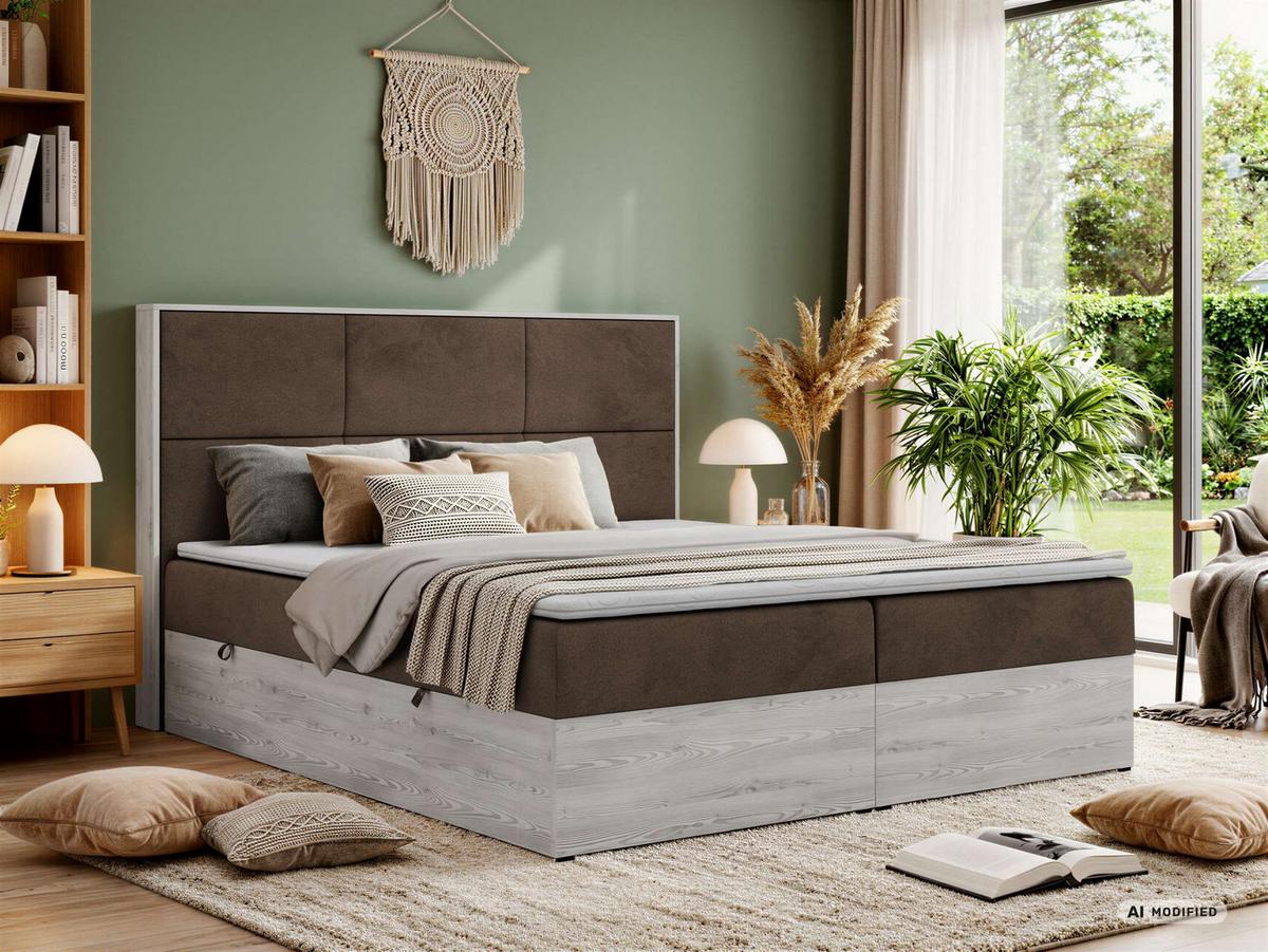 BOXBETT DELNOR 200/200 - Braun Velvet - Topper Visco - H4 - Schwarz/Braun, Kunststoff/Textil (200/200cm) - MKS