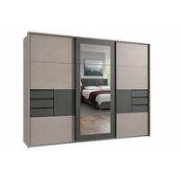 SCHWEBETÜRENSCHRANK 3-türig B273/H213/64 cm, Sandgrau mit Absetzungen in Grafit, Passepartout&Spiegel&Schubladen, Kleiderschrank inkl.Vollaus./ 22508 - Sandfarben/Blau, Holzwerkstoff/Metall (273/213/64cm) - luma-home