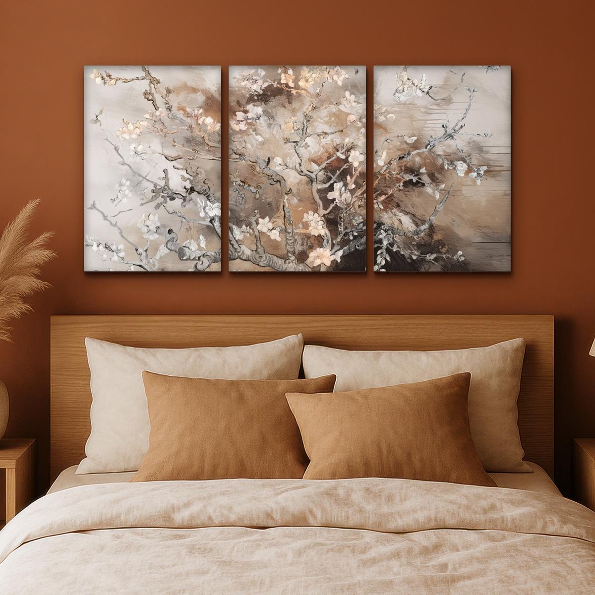 LEINWANDBILD 3er Set Mandelblüte - Abstrakt - Beige 120x60 cm - Beige, Textil (120/60cm) - MuchoWow