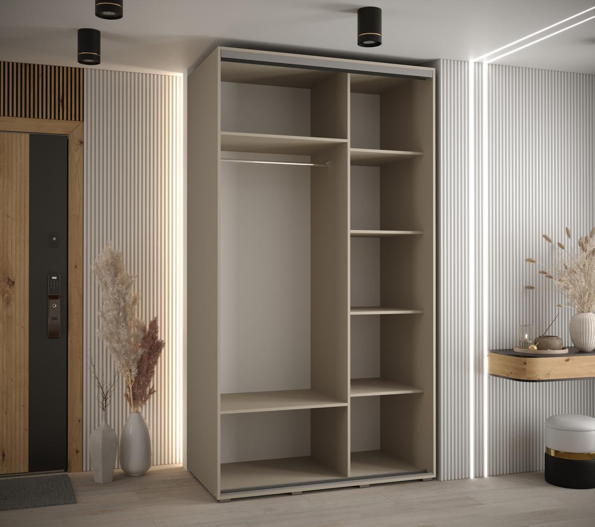 SCHWEBETÜRENSCHRANK 235,2/140/60 2-türig - Kaschmir/Schwarz, Holz/Metall (140/235.2/60cm) - MÖBEL KRYSPOL