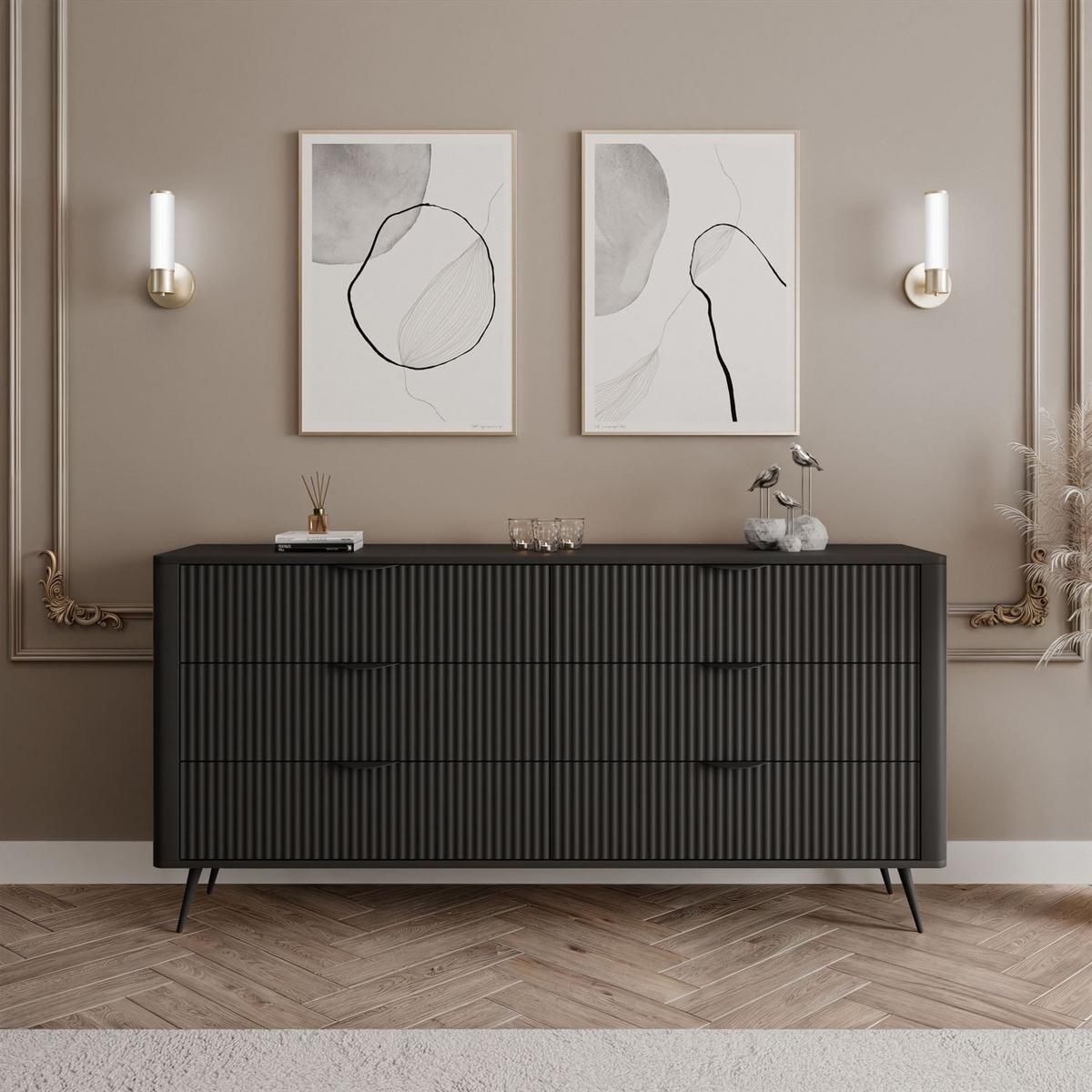 SIDEBOARDS SCARLETT 6S MIT SCHUBLADEN SCHWARZ - Schwarz, Holzwerkstoff (163/81/38cm) - Lookway