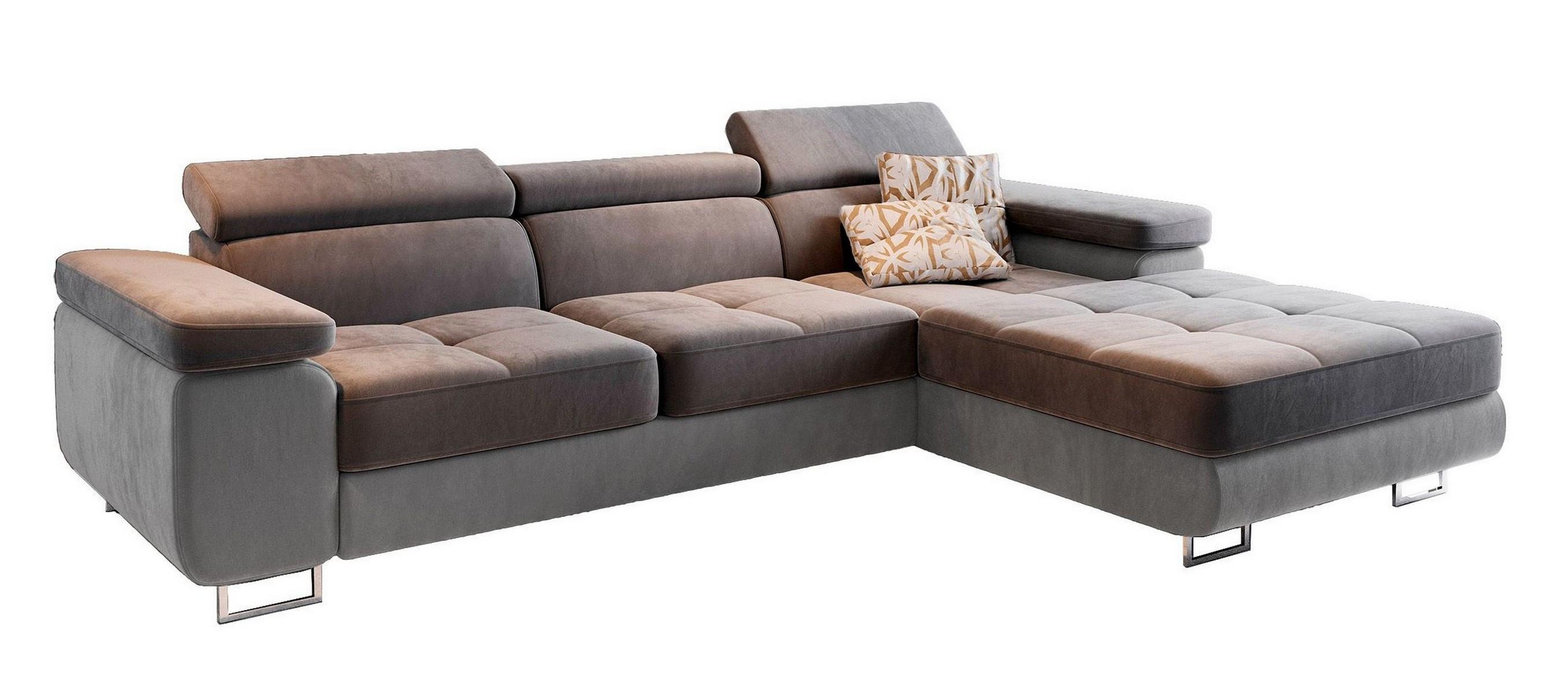 ECKSOFA ELMA R-S Grau Velours-Stoff mit Schlaffunktion - Silberfarben/Grau, Holz/Textil (280/205cm) - MASSENO