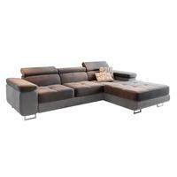 ECKSOFA ELMA R-S Grau Velours-Stoff mit Schlaffunktion - Silberfarben/Grau, Holz/Textil (280/205cm) - MASSENO