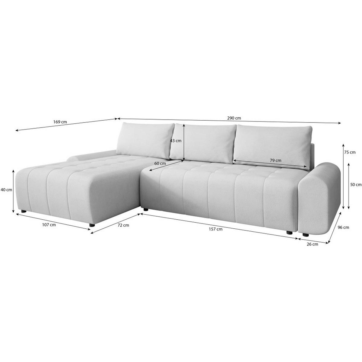 ECKSCHLAFSOFA Costa L taupe links - Taupe/Schwarz, Kunststoff/Textil (290/169cm) - Beautysofa