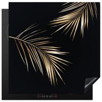 HERDABDECKPLATTE Blätter - Pflanzen - Gold - Schwarz - Luxus Induktionsmatte 78x78 cm - Goldfarben, Kunststoff (78/78/0.2cm) - MuchoWow