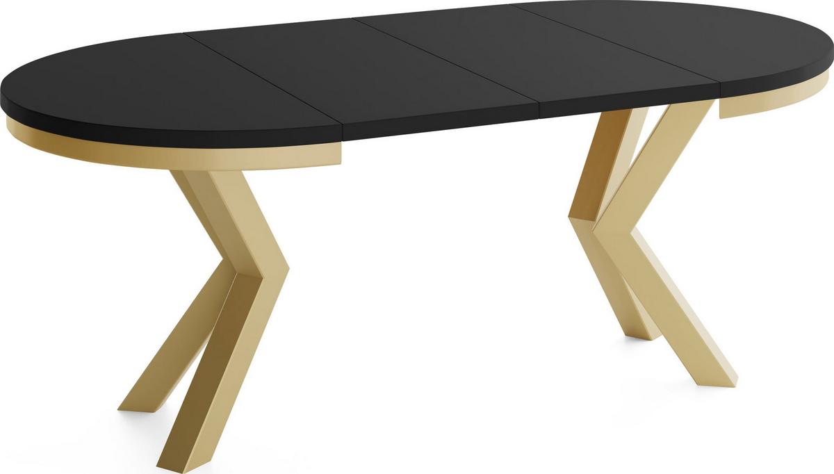 ESSTISCH Clara Gold runder ausziehbarer, Schwarz 120-200/120/76 cm - Goldfarben/Schwarz, Holzwerkstoff/Metall (120/196/76cm) - WFL GROUP