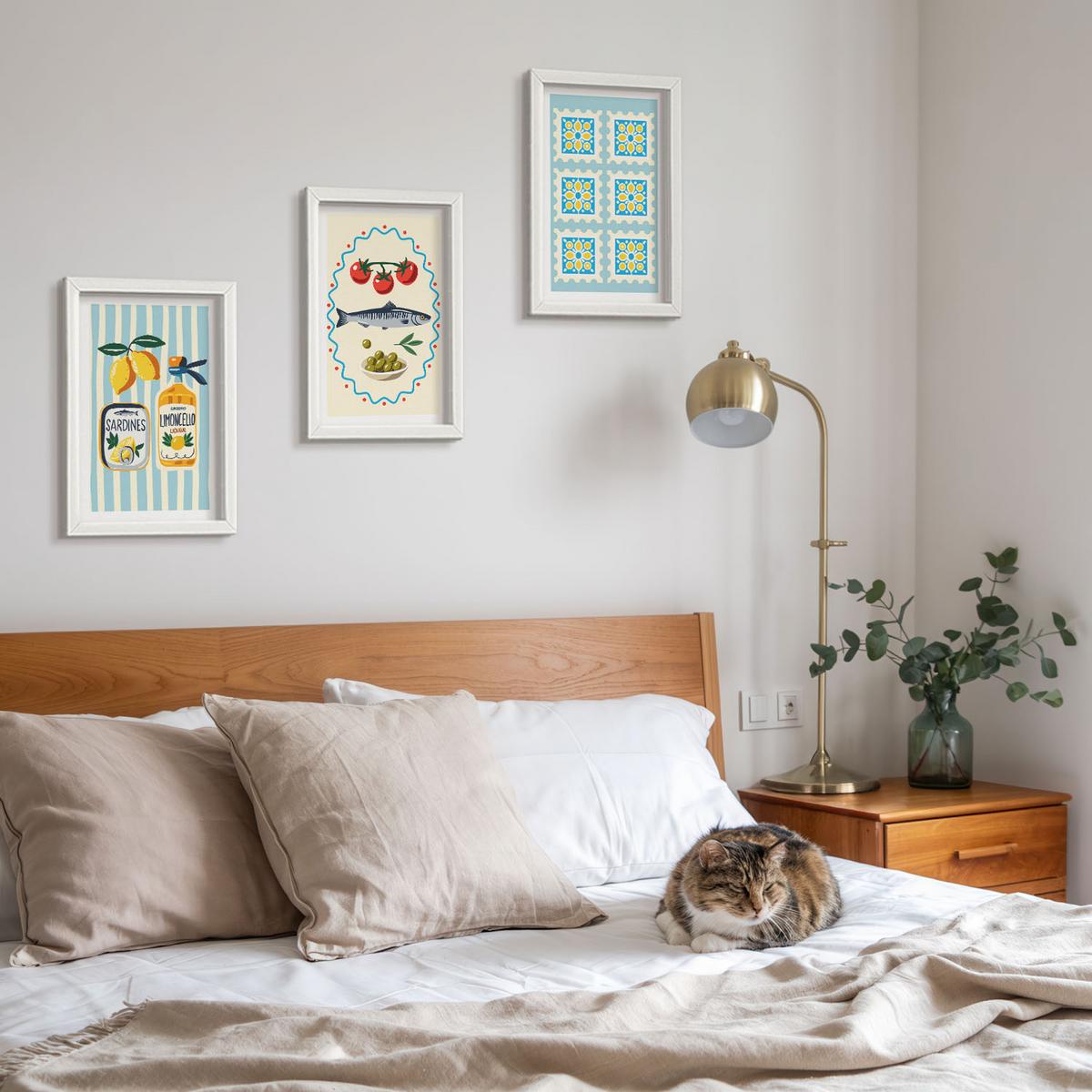 BILDER SET 3er Set - 20x30 cm Weißer Rahmen - Illustrationen von Küchen im mediterranen Stil - Weiß, Kunststoff (20/30cm) - TULUP