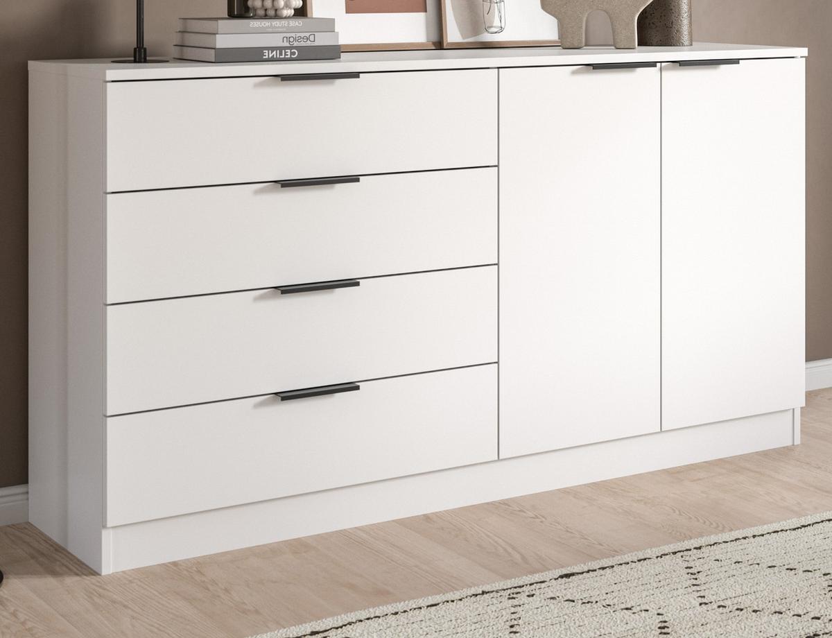 SIDEBOARD weiß 148 x 80 cm, Kommode mit viel Stauraum - Schwarz/Weiß, Holzwerkstoff/Kunststoff (148/80/35cm) - Inn.Furn