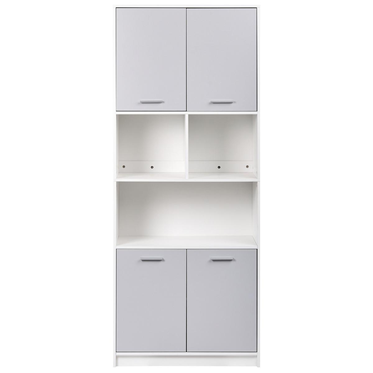 BÜCHERREGAL mit 4 Türen Grau/Weiß Zehna - Weiß/Grau, Holzwerkstoff (80/197/40cm) - Beliani