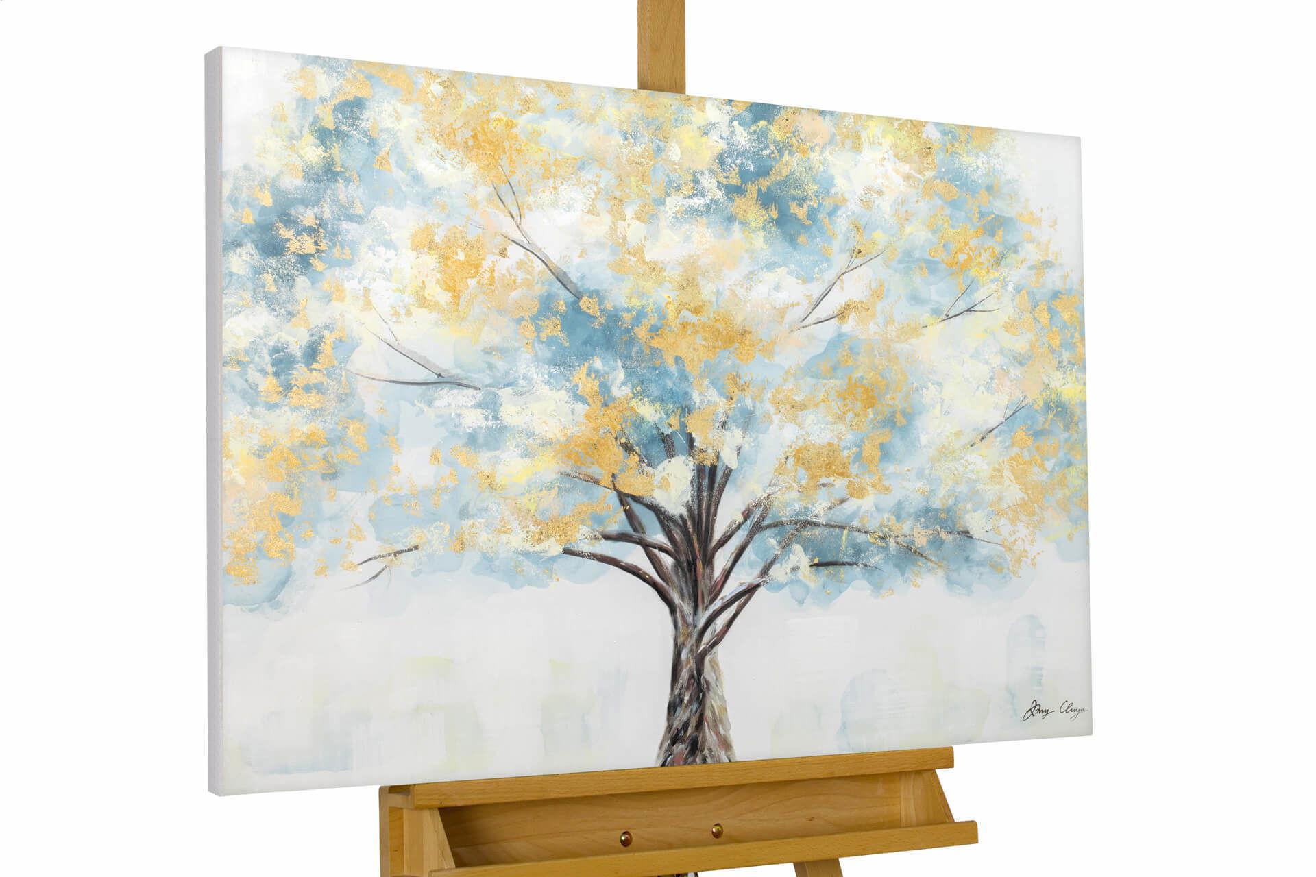 ACRYLBILD HANDGEMALT 100/75 cm - Türkis/Goldfarben, Holz/Textil (100/75cm) - KUNSTLOFT