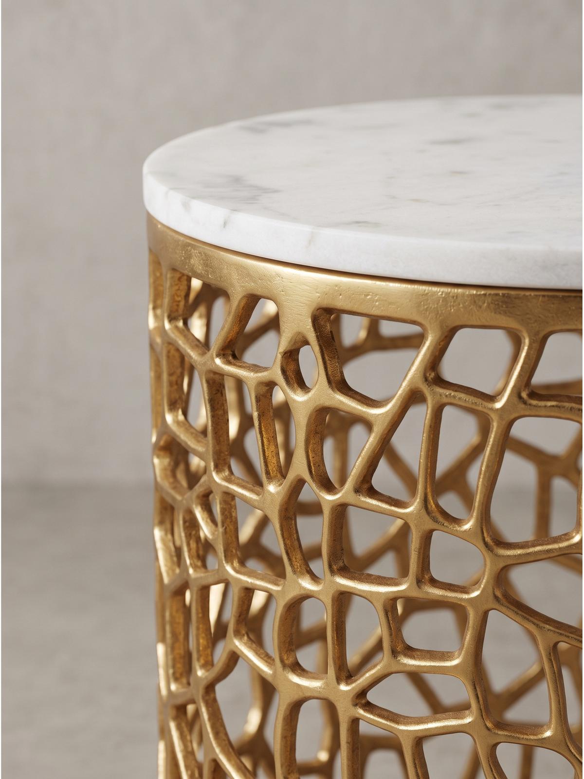 BEISTELLTISCHE 2er-Set ASTLUX, Marmor, Gold-Weiß, Ø 39 x 52,5 cm - Goldfarben, Stein/Metall (39/39/52.5cm) - KADIMA DESIGN