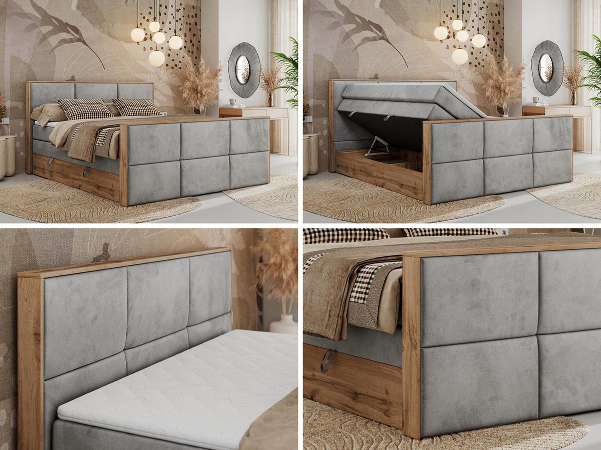 BOXSPRINGBETT ALBERO 2 KING DUO 180/200 Hellgrau Velvet - H4 - Hellgrau, Holz/Textil (180/200cm) - MKS