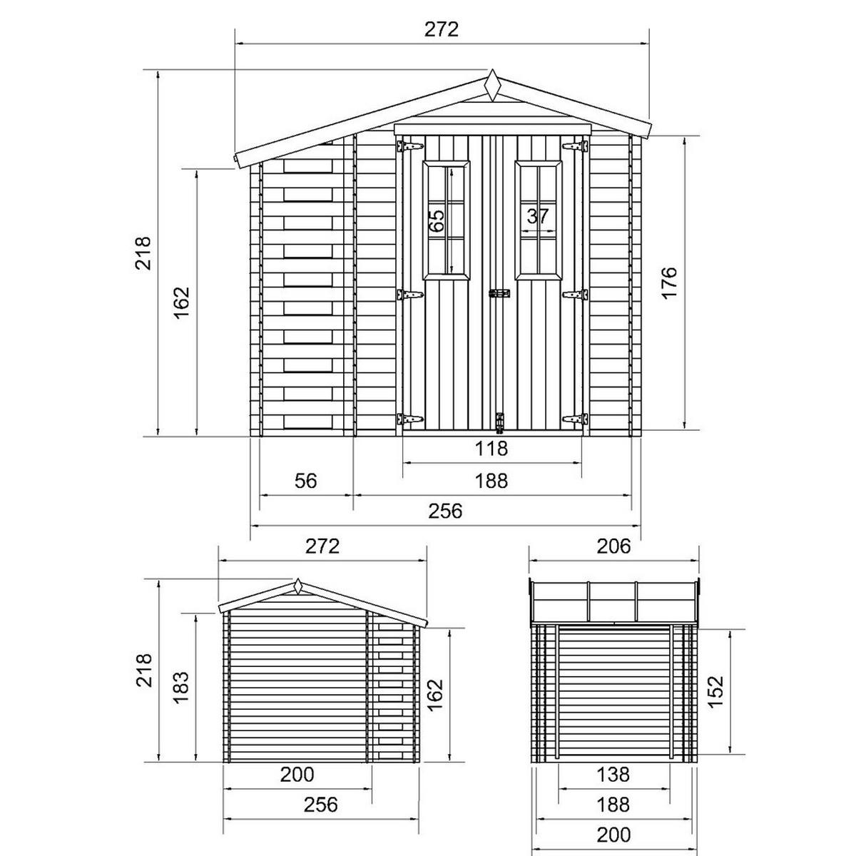 GARTENHAUS HOLZ Mit Brennholzschuppen M386C - B272xL206xH218 cm/ 3,53 + 0,97 m2 - Beige, Holz (272/218/206cm) - Timbela