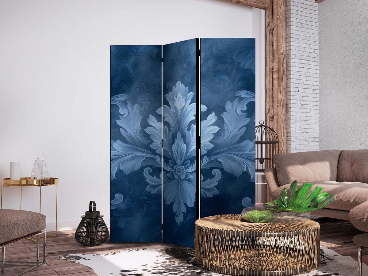 PARAVENT Akustik 3-tlg 135x172 cm Blaue Glamour Ornamente - Blau, Holz/Textil (135/172/3cm) - Muralo