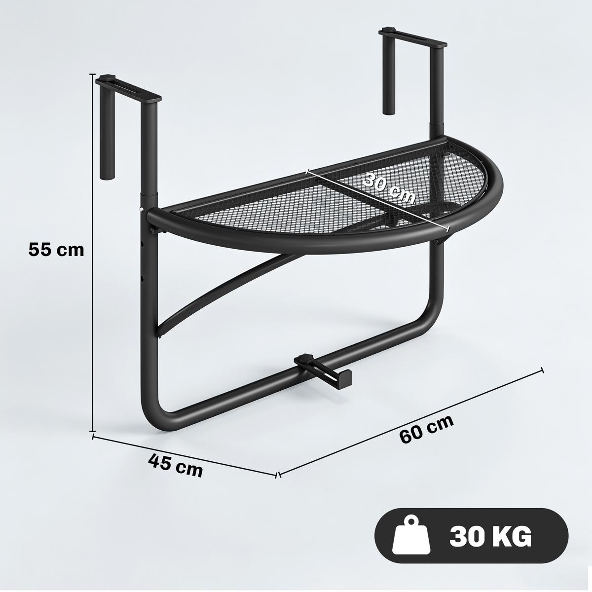 BALKONHÄNGETISCH, Schwarz, Metall - Schwarz, Metall (60/47/50cm) - Outsunny