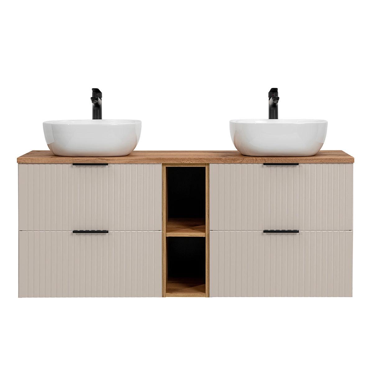 DOPPELWASCHTISCH 140.8cm Adriel Kaschmir und Holz - Beige, Holzwerkstoff (140.8/59/46cm) - Petits-meubles