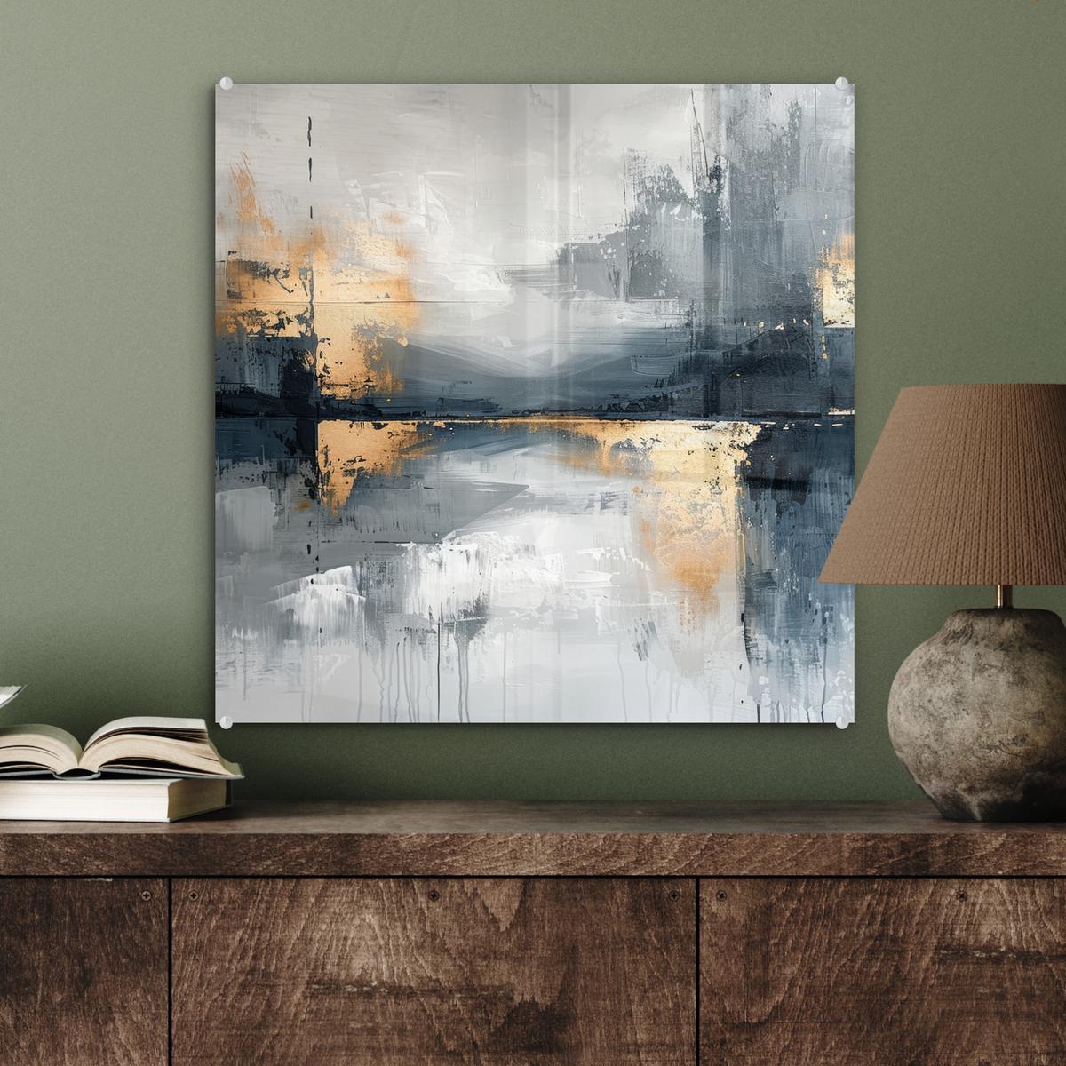 ACRYLGLASBILD Kunst - Grau - Gold - Abstrakt 50x50 cm - Dunkelgrau, Glas (50/50cm) - MuchoWow