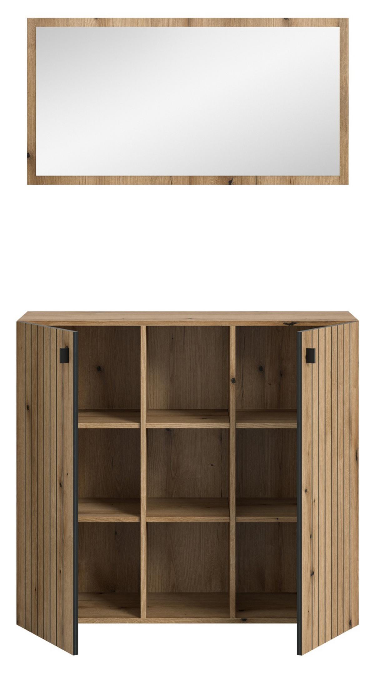 GARDEROBEN-SET Evoke Eiche 2-teilig 106 cm, Kombination mit Spiegel - Schwarz/Eiche Artisan, Glas/Holzwerkstoff (106/192/37cm) - Inn.Furn