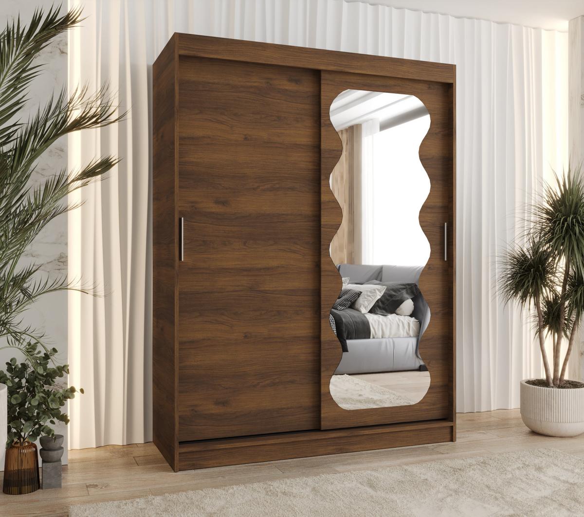 SCHIEBETÜRENSCHRANK mit Spiegel LUCY 200/150/62 2-türig - Silberfarben/Walnussfarben, Holz (150/62/150cm) - MÖBEL KRYSPOL