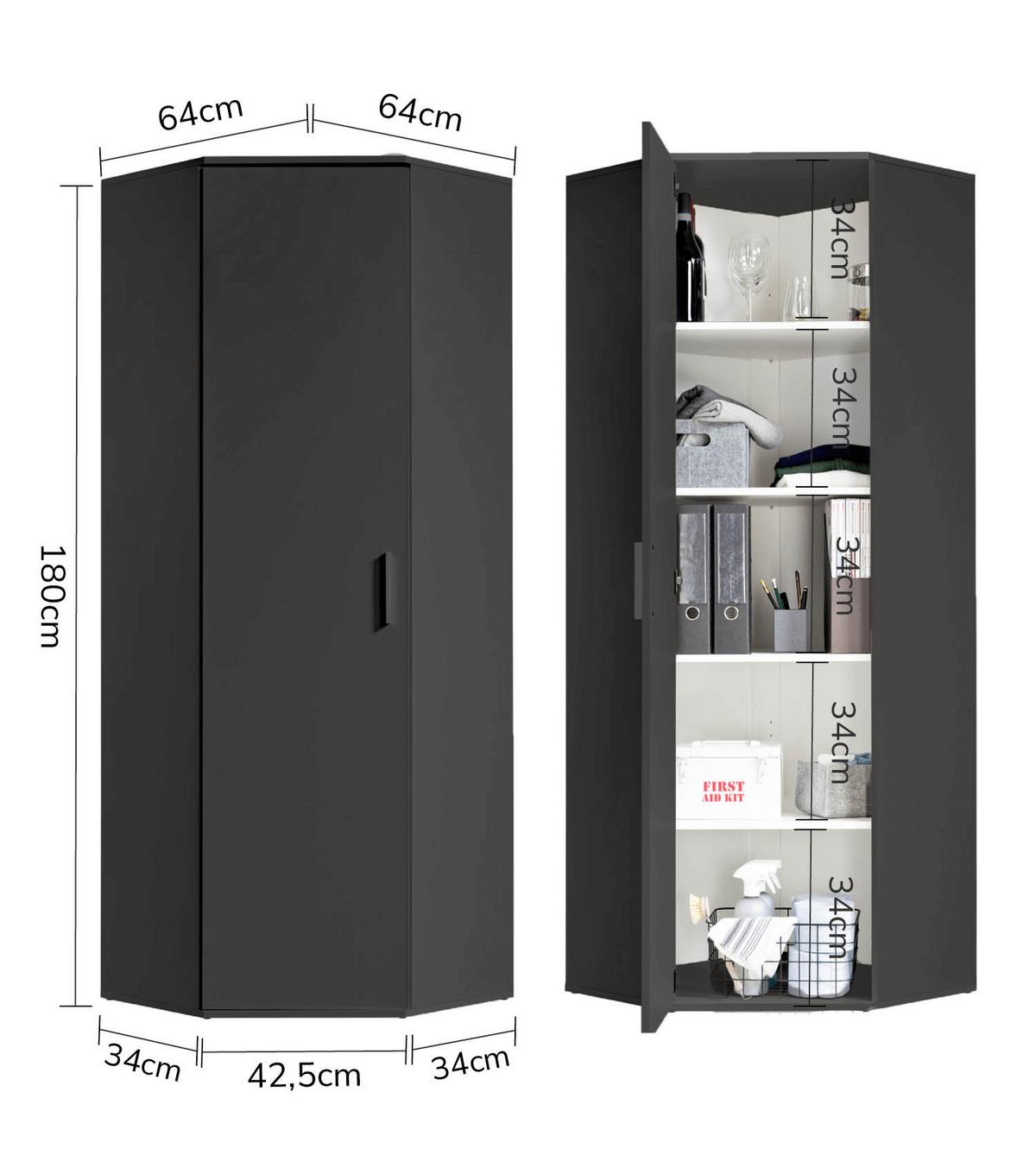 ECKSCHRANK Der Lange - Anthrazit/Schwarz, Holzwerkstoff (60/180/34cm) - Mokebo