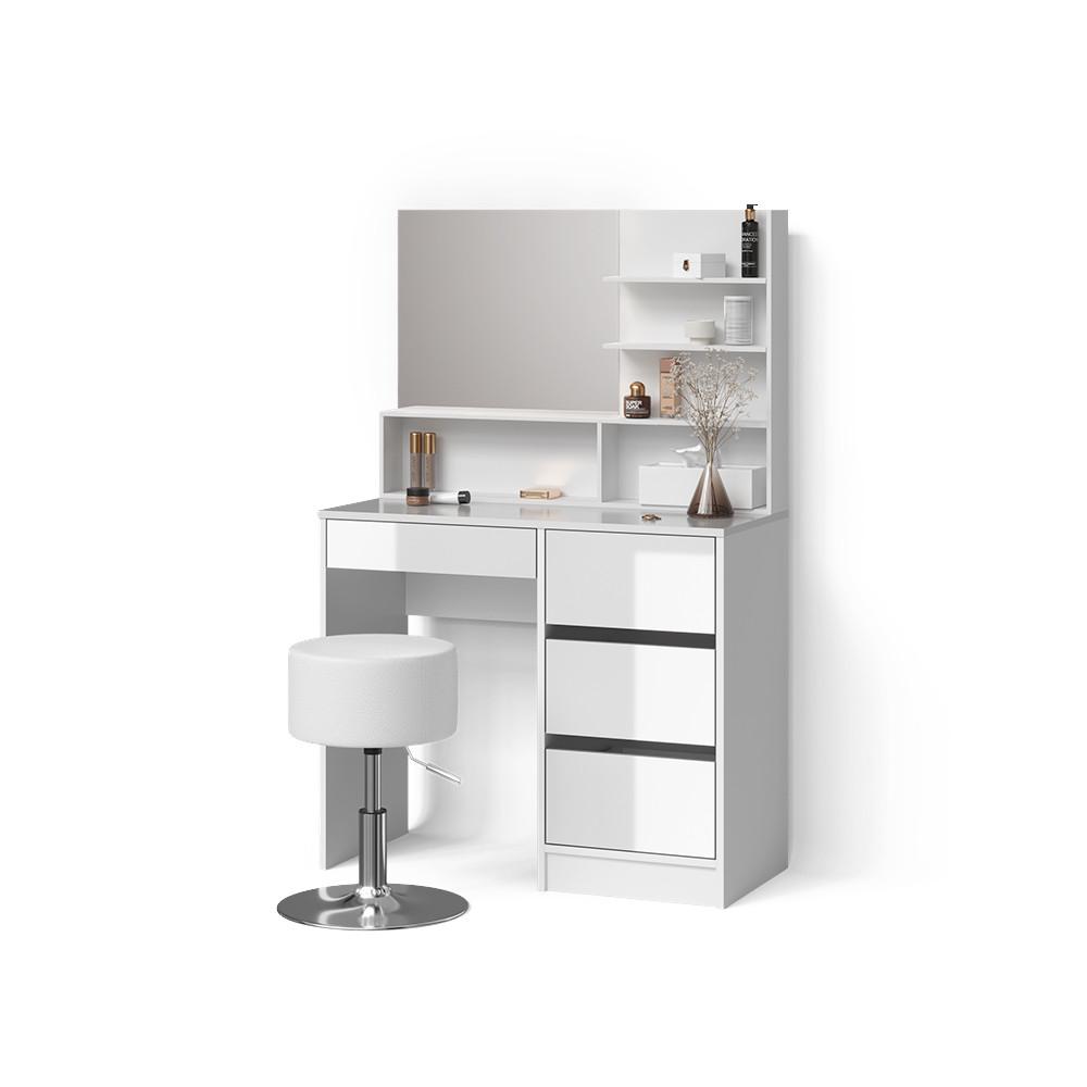 SCHMINKTISCH Imola Weiß 90 cm mit Hocker - Weiß, Holzwerkstoff (90/75/40cm) - Livinity®
