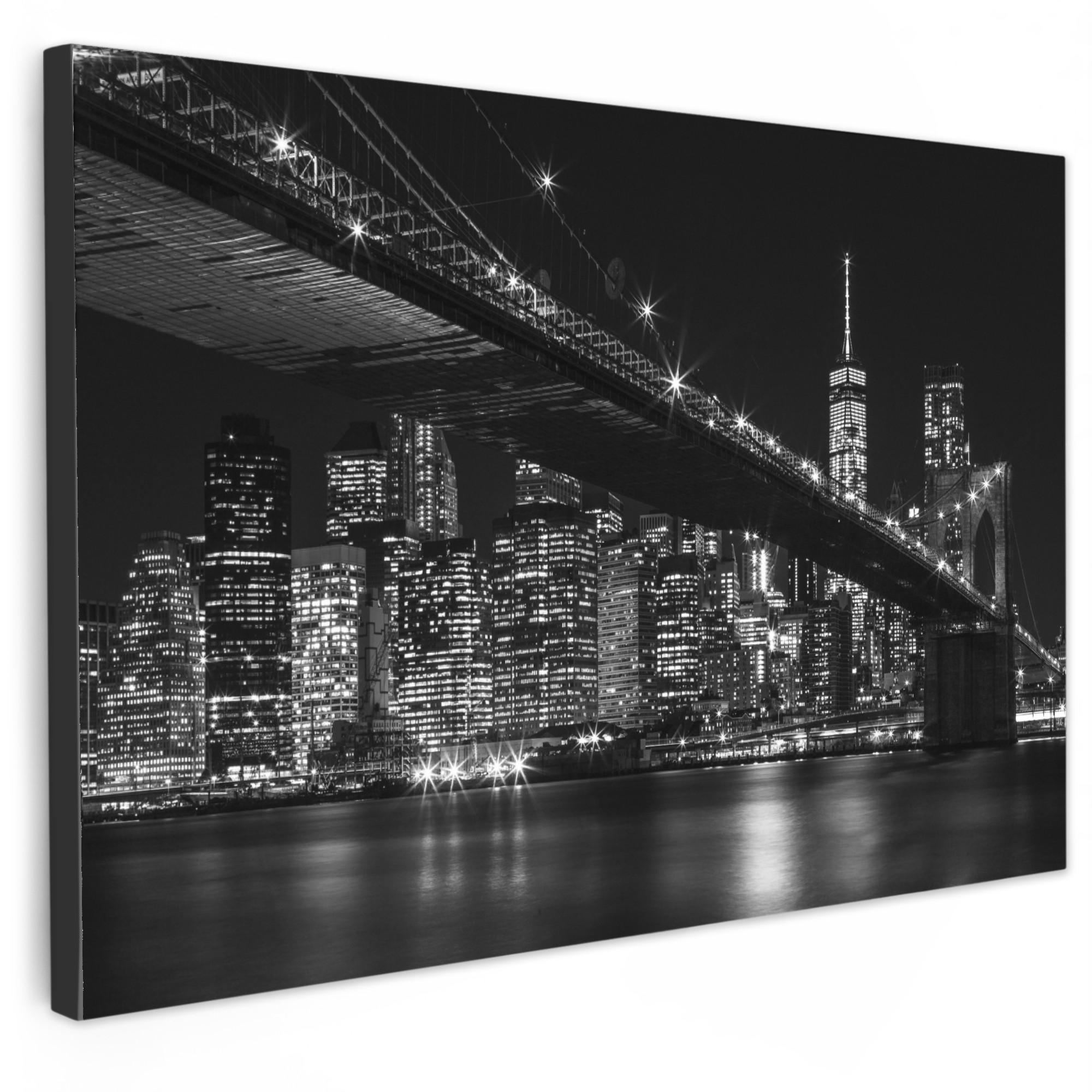 LEINWANDBILD New York - Brooklyn - Brücke Groß 140x90 cm - Schwarz, Textil (140/90cm) - MuchoWow