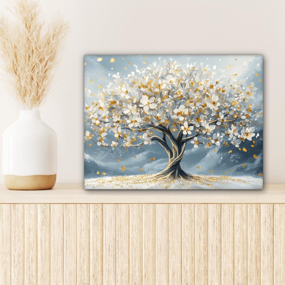 LEINWANDBILD Baum - Winter - Baum des Lebens - Modern - Gold Wandbild 40x30 cm - Goldfarben, Textil (40/30cm) - MuchoWow