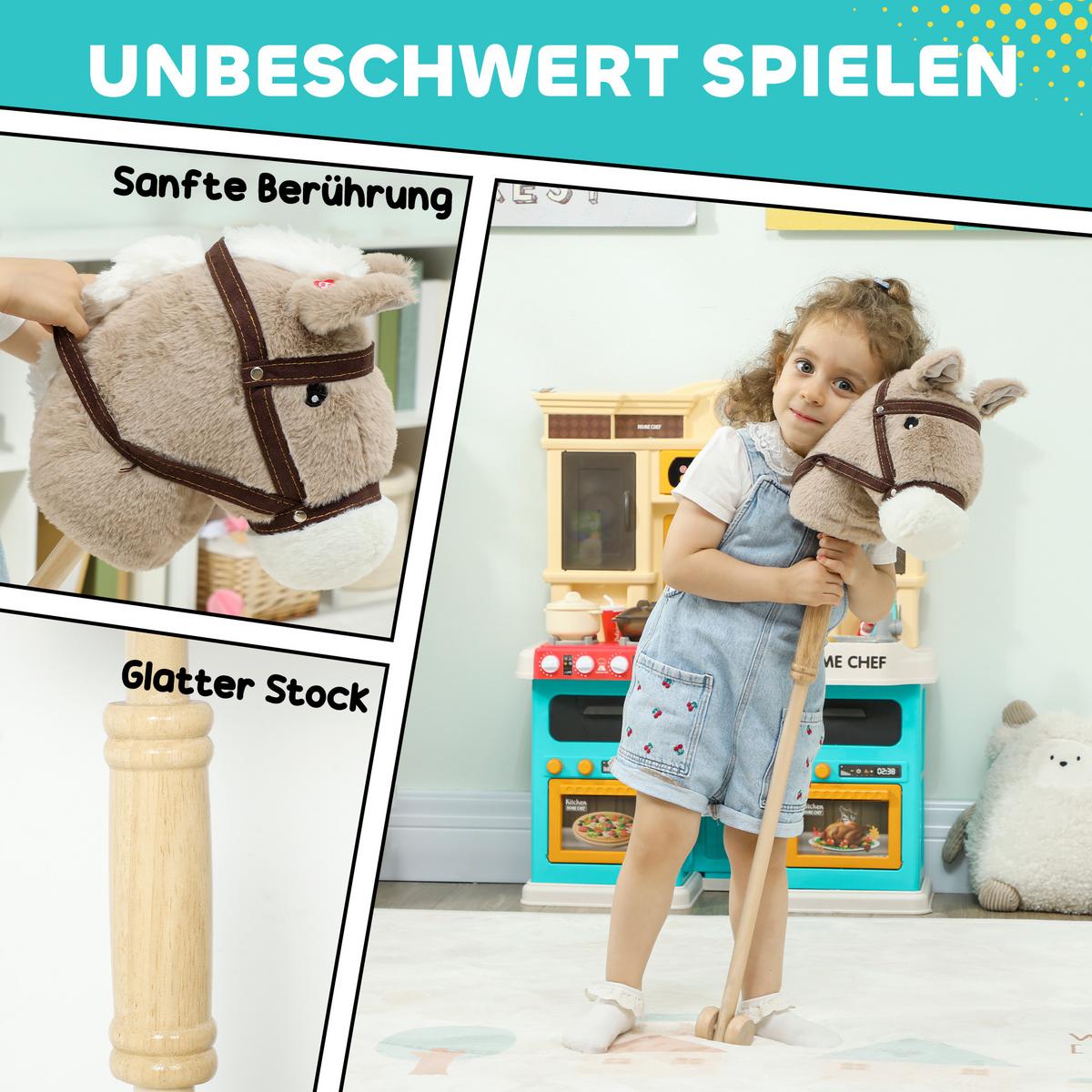 STECKENPFERD Polyester Pappelholz Grau - Grau, Textil (25/95cm) - AIYAPLAY