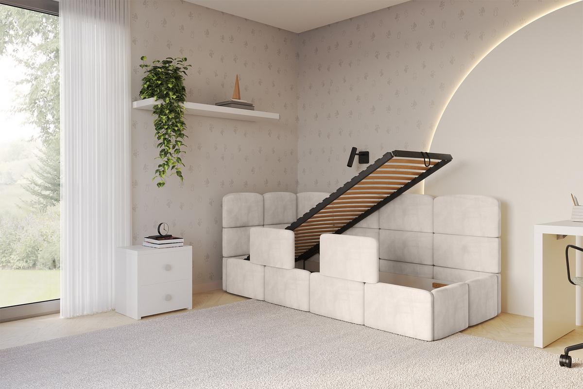 EINZELLBETT Jugendbett mit Bettkasten und Matratze H3/H4, Rechts - KIVY 80x200 Beige - Sandfarben, Holzwerkstoff/Textil (80/200cm) - ALTDECOR